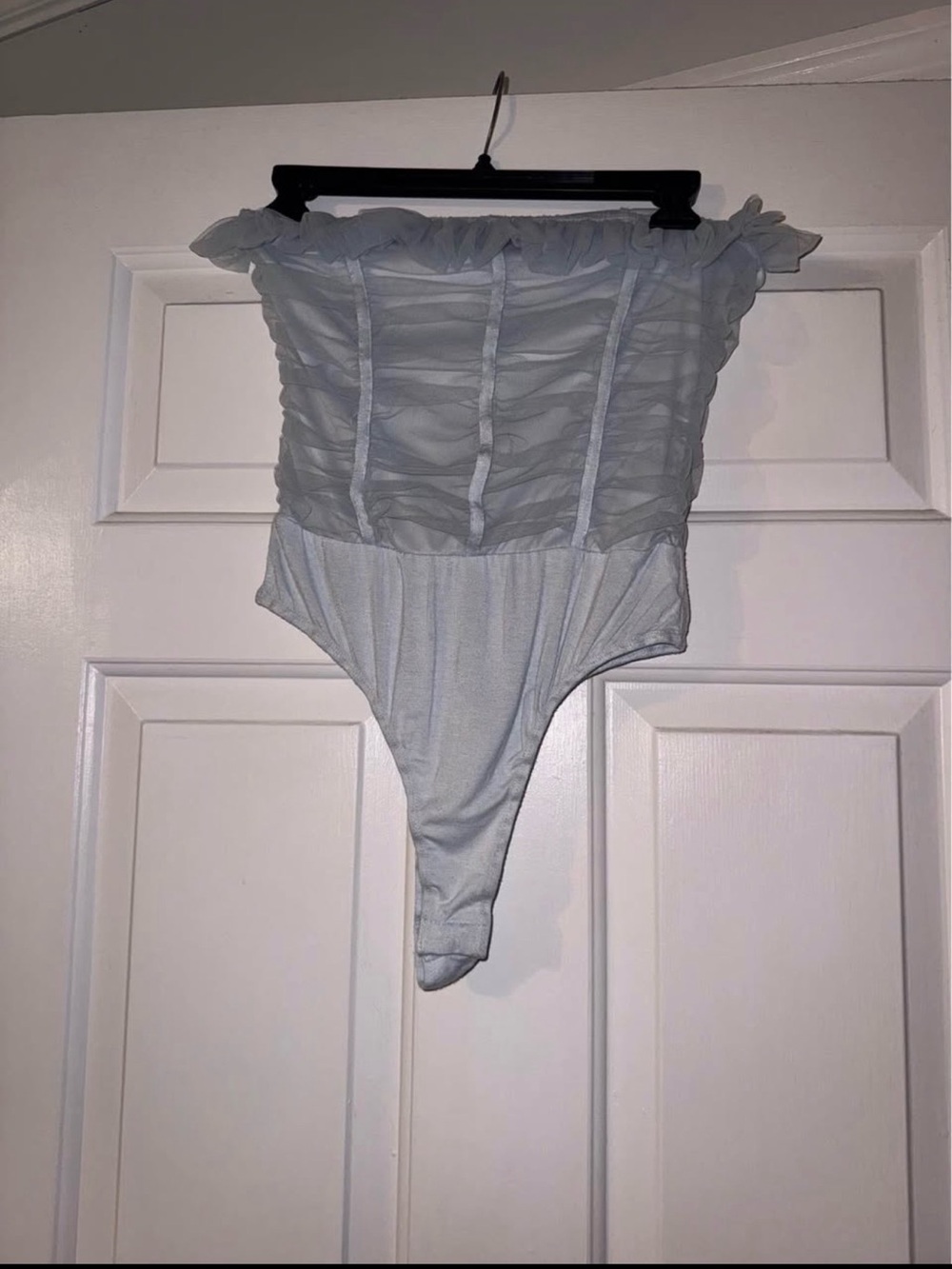 Sheer Ruffle-Trim Blue Blush Bodysuit